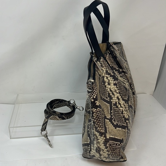 Orciani Snakeskin Print Patent Leather Tote Double Zip Shoulder Bag Italy - Picture 15 of 15